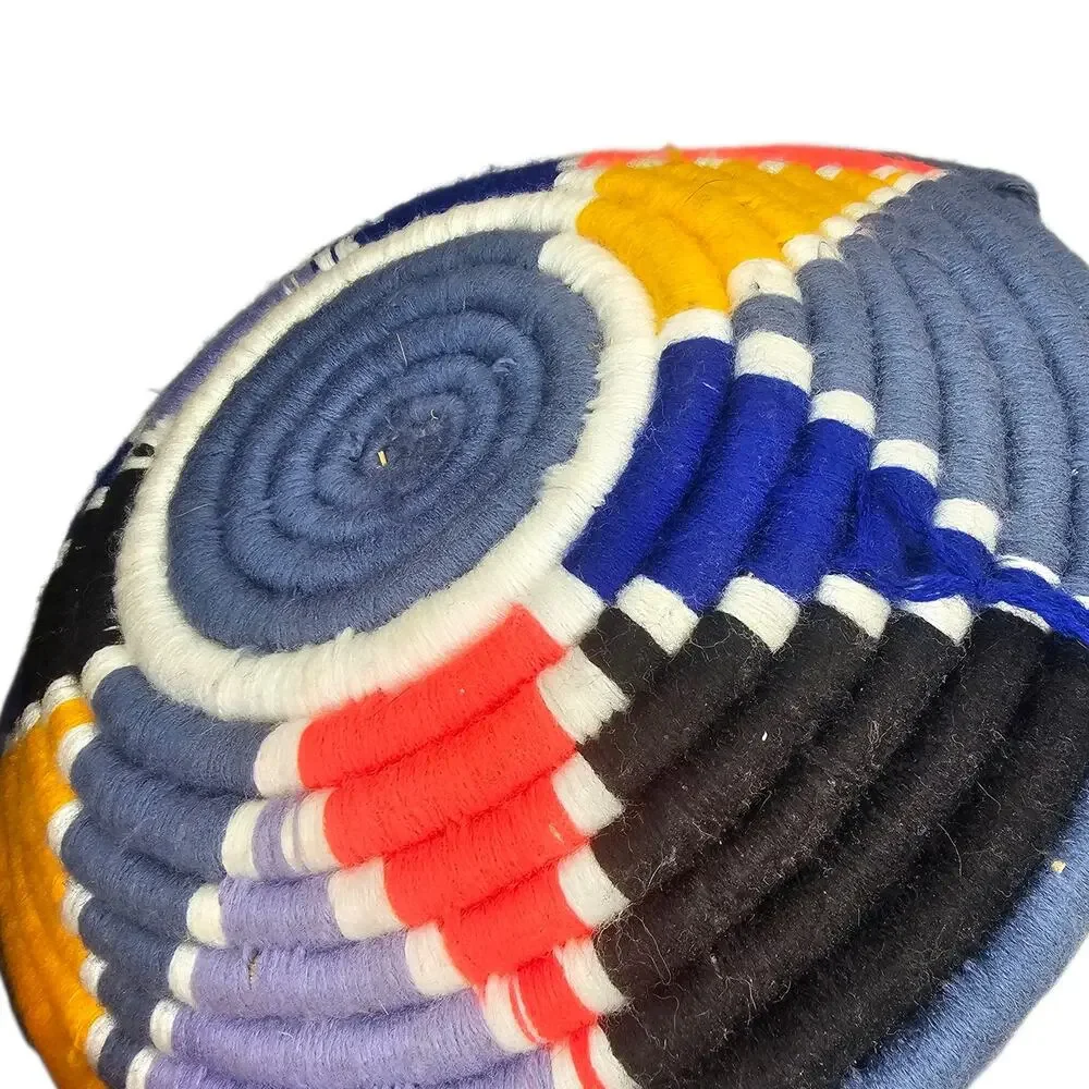 Colorful Round Hand Woven Yarn Boho Wall Basket Decor